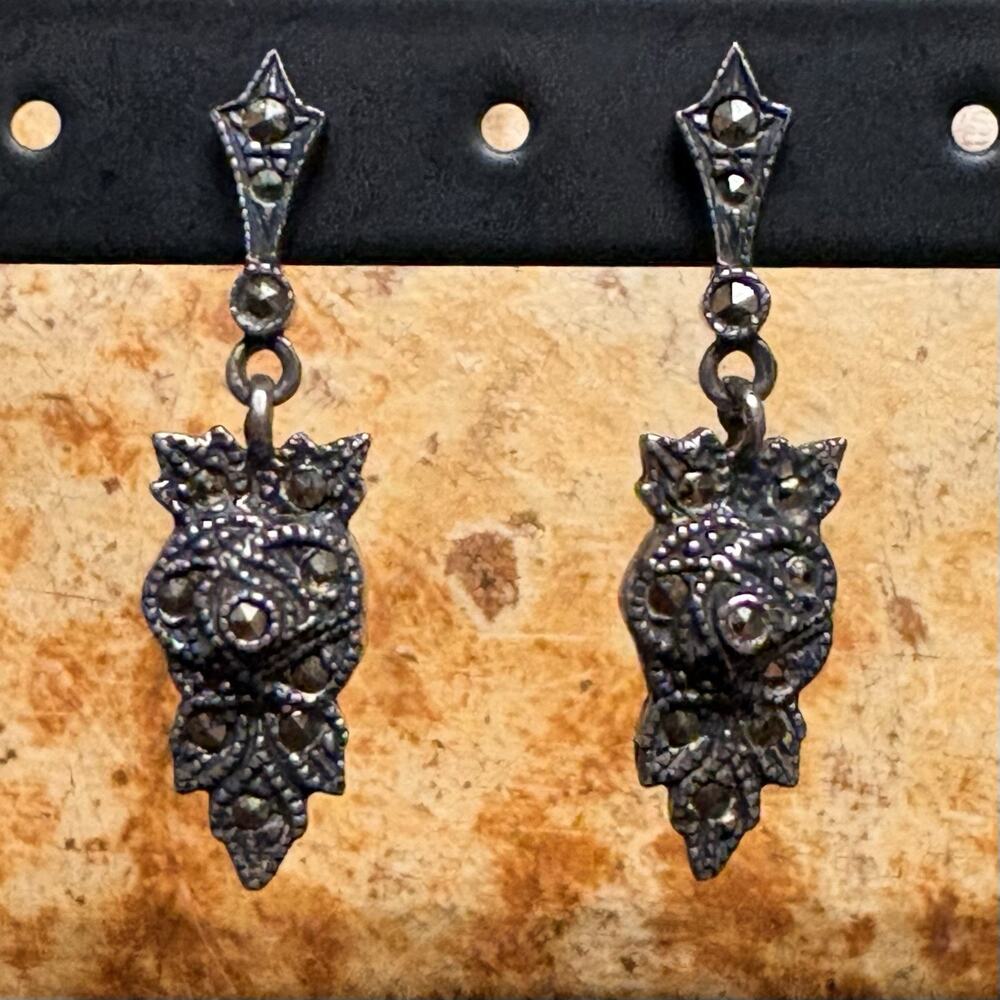 Judith Jack Earrings Sterling Silver & Marcasite Inspired Victorian Art Deco Era